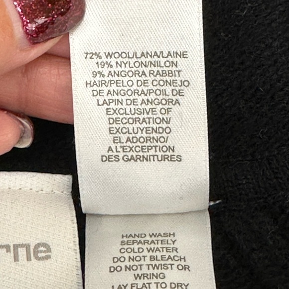 Liz Claiborne Black 1/4 Zip Hood Embroidered Wool Angora Blend Sweater L - Picture 8 of 13